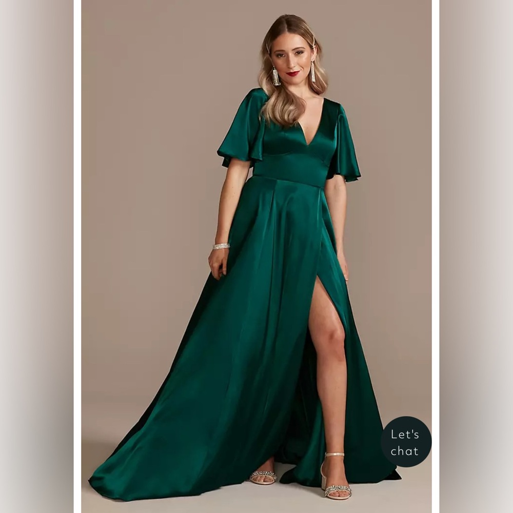 David's Bridal Charmeuse Flutter-Sleeve A-Line Bridesmaid Dress